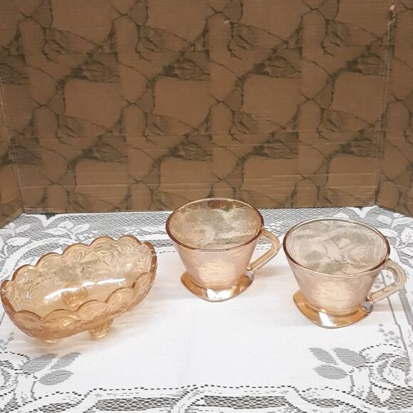Jeanette Florigold carnival Depression glass, 3-pc bundle - Picture 1 of 9